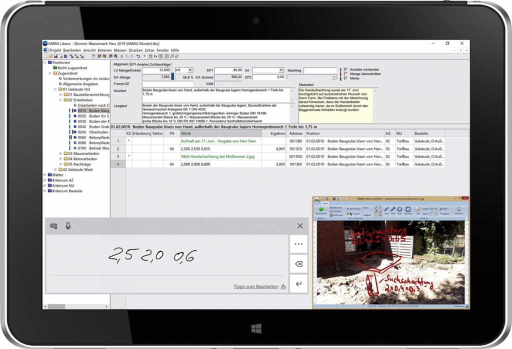 Mobile Aufmaßerfassung mit MWM-Libero auf einem Windows-Tablet mit Handschrifteingabe